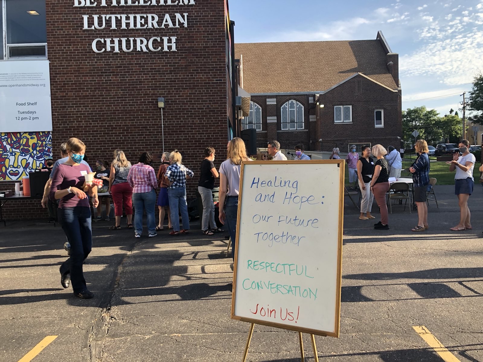 Line outside a Respectful Conversation at Bethlehem Lutheran Church in the Midway