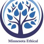 A navy blue tree silhouette wiht royal blue leaves inside a lighter blue crescent represents the Minnesota Ethical Leadership Award logo