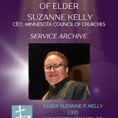 Woman in clergy vestments looks at viewer, smiling